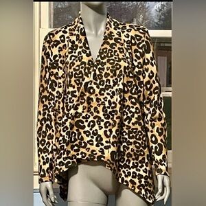Roz & Ali XS Cardigan Open Front Asymmetrical Hem Leopard Print GUC